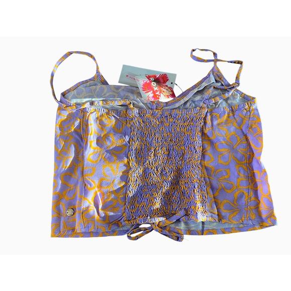 Roxy Vibrant Floral Ruched Crop Camisole Top - Size Medium - Picture 5 of 7